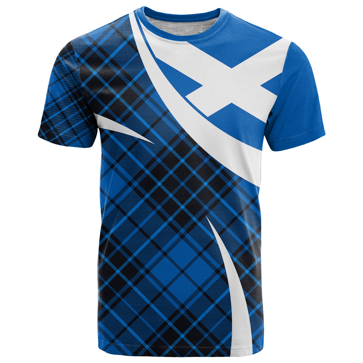 Scottish Alba Flag T-Shirt Scottish Colourful Tartan Blue Version Graphic Tee