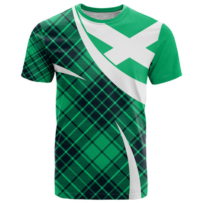 Scottish Alba Flag T-Shirt Scottish Colourful Tartan Turquoise Version Graphic Tee