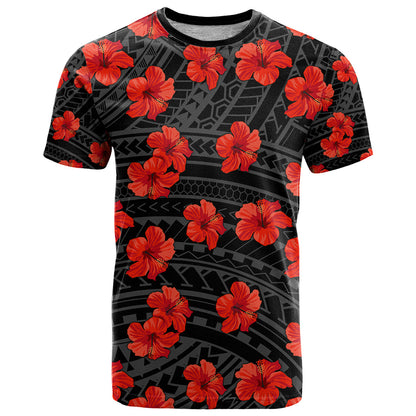 Polynesian Hawaii Style With Hibiscus T-Shirt Black Graphic Tee