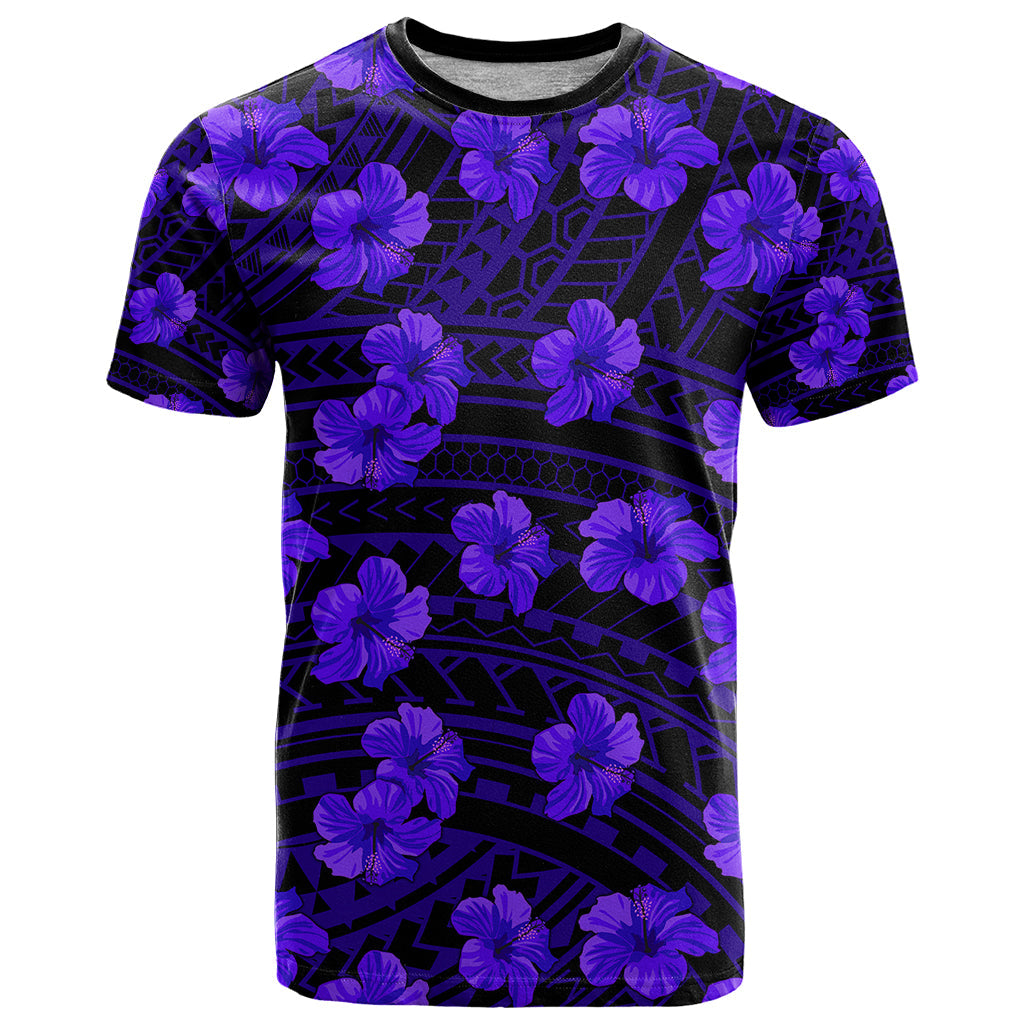 Polynesian Hawaii Style With Hibiscus T-Shirt Blue Graphic Tee