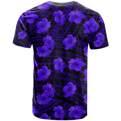 Polynesian Hawaii Style With Hibiscus T-Shirt Blue Graphic Tee