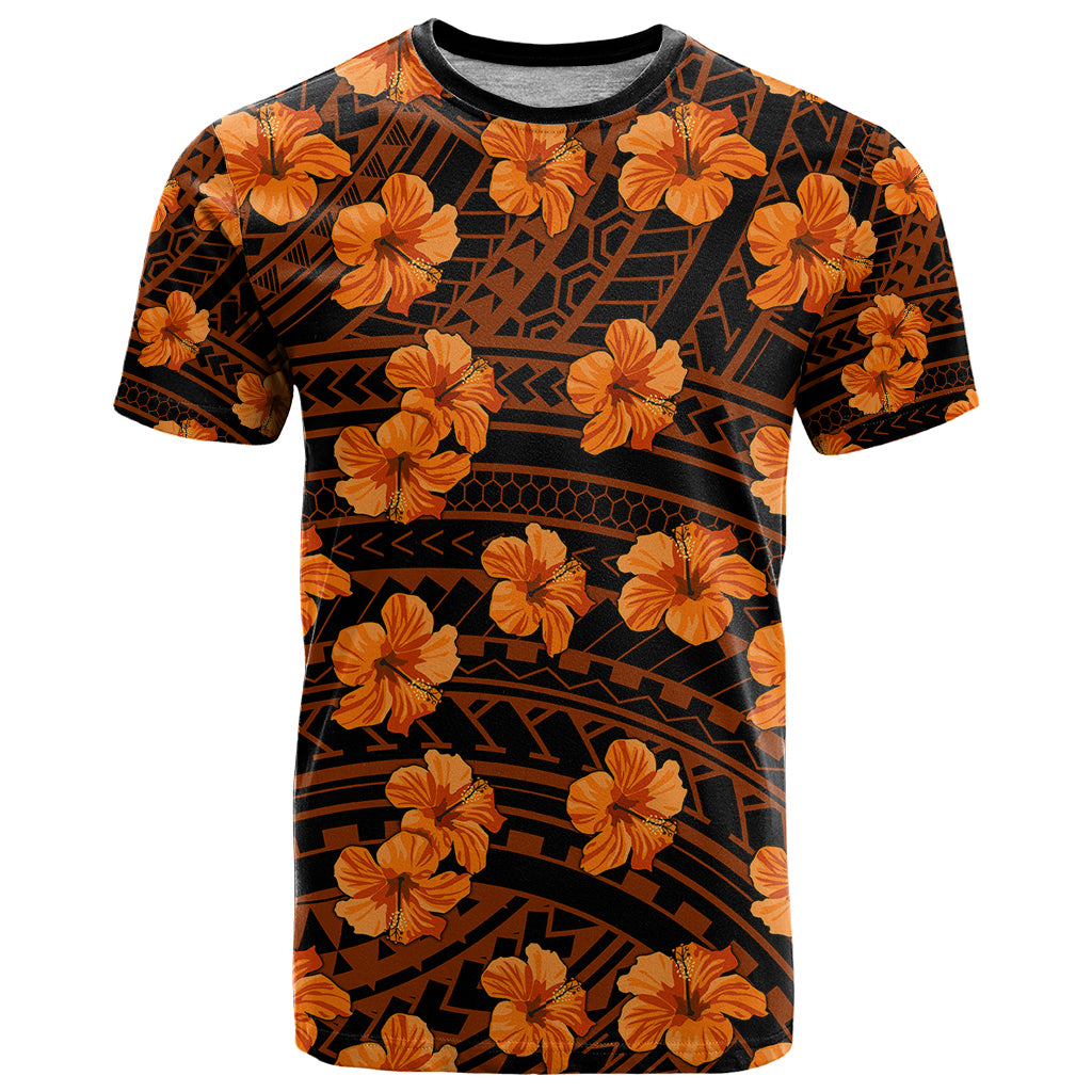 Polynesian Hawaii Style With Hibiscus T-Shirt Gold Graphic Tee