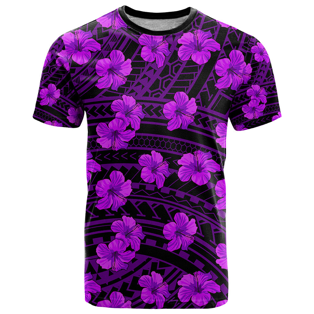 Polynesian Hawaii Style With Hibiscus T-Shirt Purple Graphic Tee