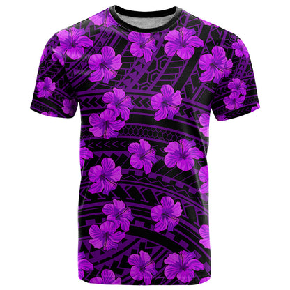 Polynesian Hawaii Style With Hibiscus T-Shirt Purple Graphic Tee