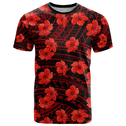 Polynesian Hawaii Style With Hibiscus T-Shirt Red Graphic Tee