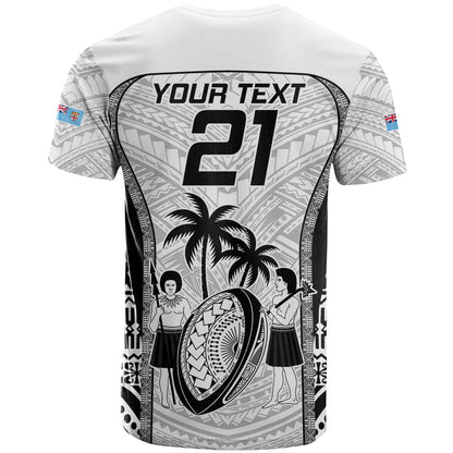 Custom Fiji Rugby T-Shirt Go Champions World Cup Tapa Unique White Vibe Graphic Tee