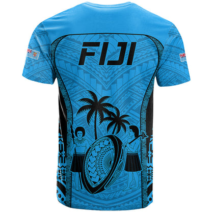Fiji Rugby T-Shirt Go Champions World Cup Tapa Unique Blue Vibe Graphic Tee