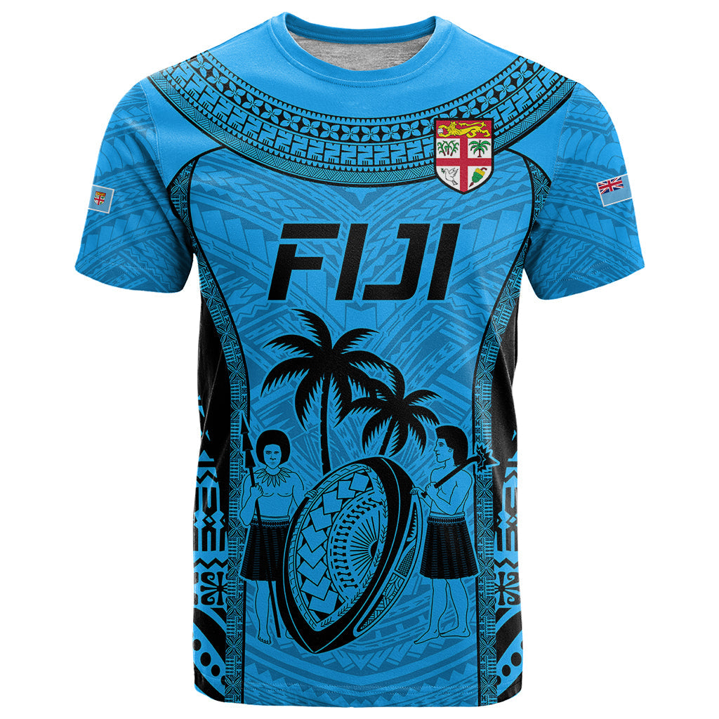 Custom Fiji Rugby T-Shirt Go Champions World Cup Tapa Unique Blue Vibe Graphic Tee