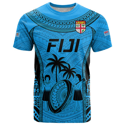 Custom Fiji Rugby T-Shirt Go Champions World Cup Tapa Unique Blue Vibe Graphic Tee