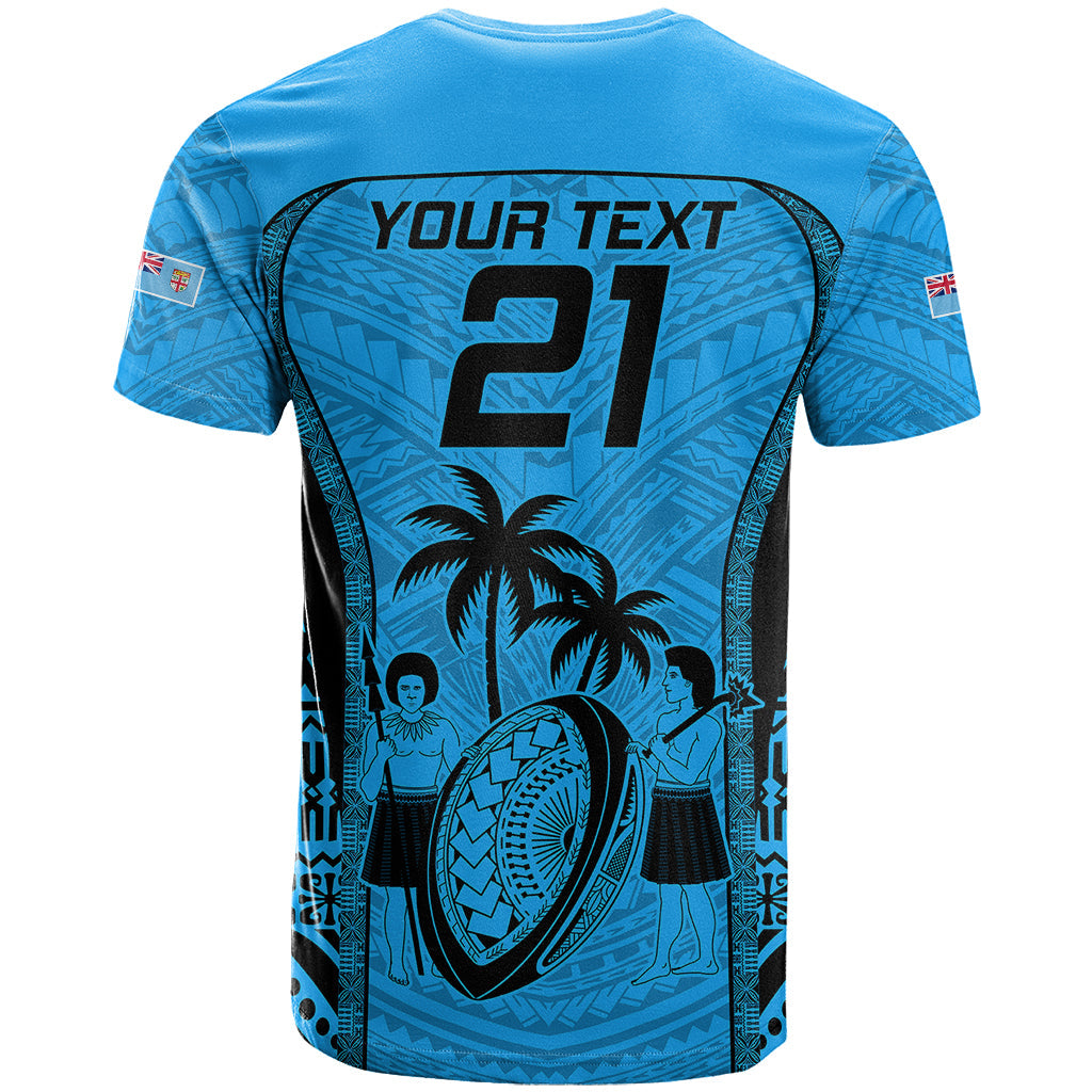 Custom Fiji Rugby T-Shirt Go Champions World Cup Tapa Unique Blue Vibe Graphic Tee