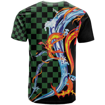 Japanese Asanoha Pattern T-Shirt Sun Flame Slayer Dragon Hinokami Kagura Spirit Graphic Tee
