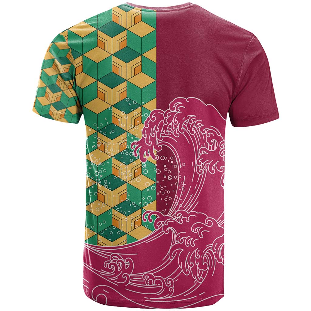 Japanese Bishamon-Kikkou Pattern T-Shirt Water Pillar Silent River Flow Graphic Tee