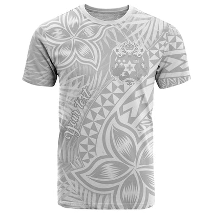 Personalised Tonga White Sunday T-Shirt Tropical Plant With Polynesian Pattern Graphic Tee