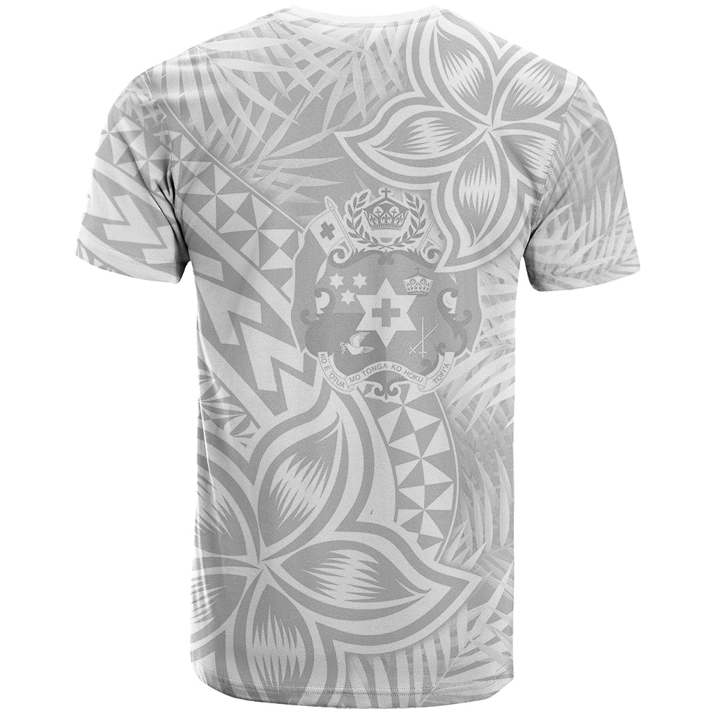Personalised Tonga White Sunday T-Shirt Tropical Plant With Polynesian Pattern Graphic Tee