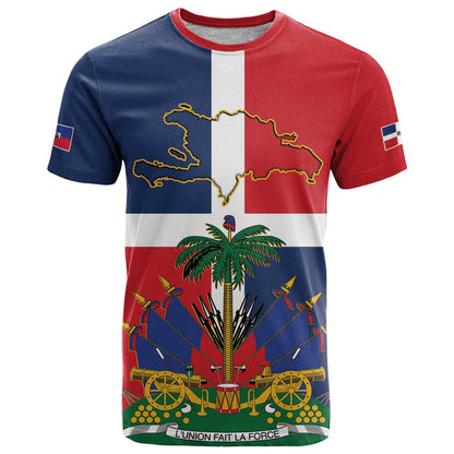 Hispaniola Map T-Shirt Dominican Republic Haiti Flag Together Graphic Tee