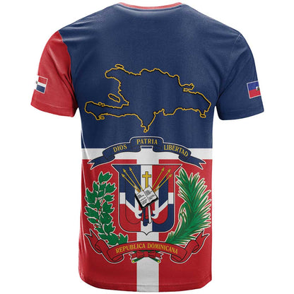 Hispaniola Map T-Shirt Dominican Republic Haiti Flag Together Graphic Tee