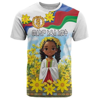 Happy Enkutatash Eritrea Personalized T-Shirt Beautiful Girl Adey Abeba Flower Graphic Tee