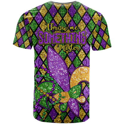 Mardi Gras Glitter Mask with Fleur-de-lis T-Shirt Graphic Tee