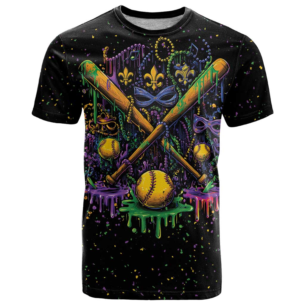 Mardi Gras Dripping T-Shirt Baseball Ice Cream Drip Graphic Tee