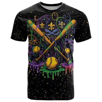 Mardi Gras Dripping T-Shirt Baseball Ice Cream Drip Graphic Tee