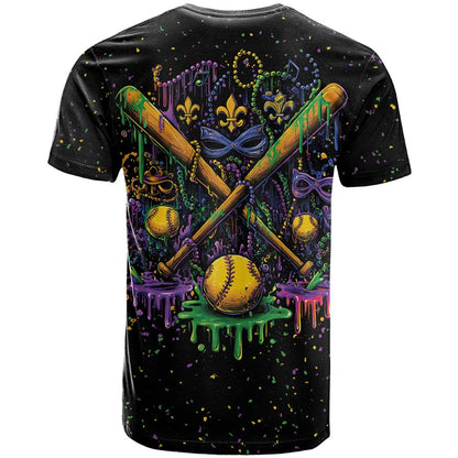 Mardi Gras Dripping T-Shirt Baseball Ice Cream Drip Graphic Tee