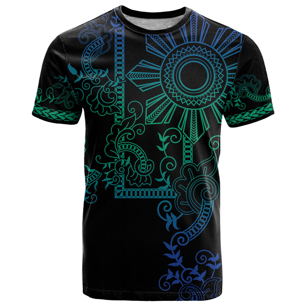 Filipino Sun Tribal Tattoo T-Shirt Philippines Inspired Barong Blue Art Graphic Tee