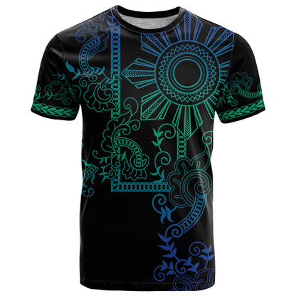 Filipino Sun Tribal Tattoo T-Shirt Philippines Inspired Barong Blue Art Graphic Tee