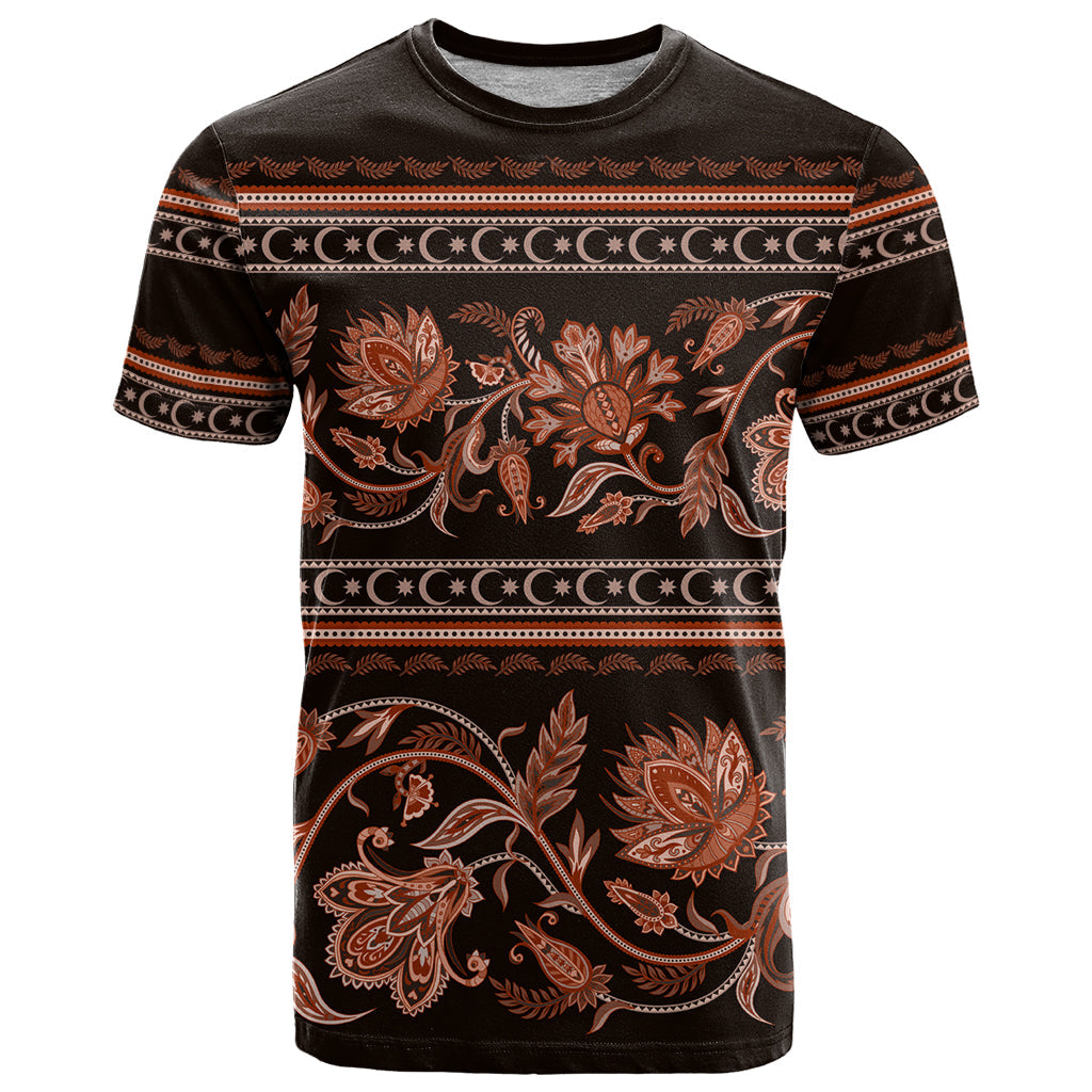 Azerbaijan T-Shirt Traditional Pattern Ornament With Flowers Buta Gold Graphic Tee