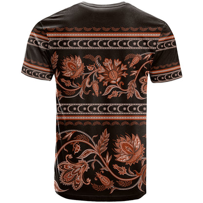 Azerbaijan T-Shirt Traditional Pattern Ornament With Flowers Buta Gold Graphic Tee