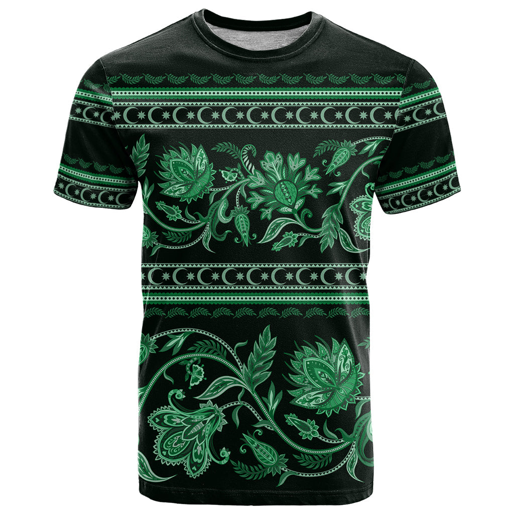 Azerbaijan T-Shirt Traditional Pattern Ornament With Flowers Buta Green Graphic Tee