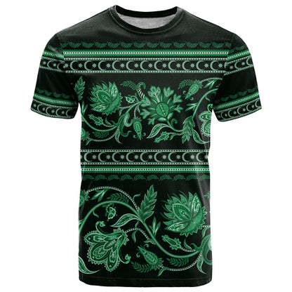 Azerbaijan T-Shirt Traditional Pattern Ornament With Flowers Buta Green Graphic Tee