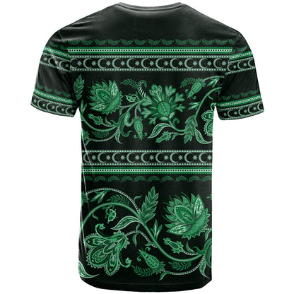 Azerbaijan T-Shirt Traditional Pattern Ornament With Flowers Buta Green Graphic Tee