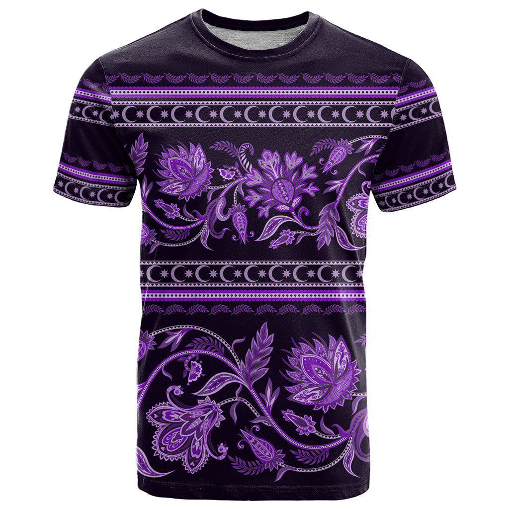 Azerbaijan T-Shirt Traditional Pattern Ornament With Flowers Buta Violet Graphic Tee