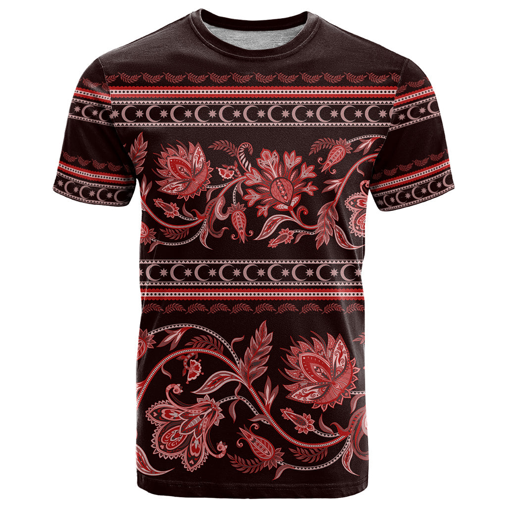 Azerbaijan T-Shirt Traditional Pattern Ornament With Flowers Buta Red Graphic Tee