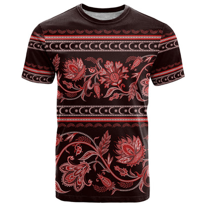Azerbaijan T-Shirt Traditional Pattern Ornament With Flowers Buta Red Graphic Tee