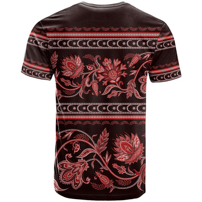 Azerbaijan T-Shirt Traditional Pattern Ornament With Flowers Buta Red Graphic Tee