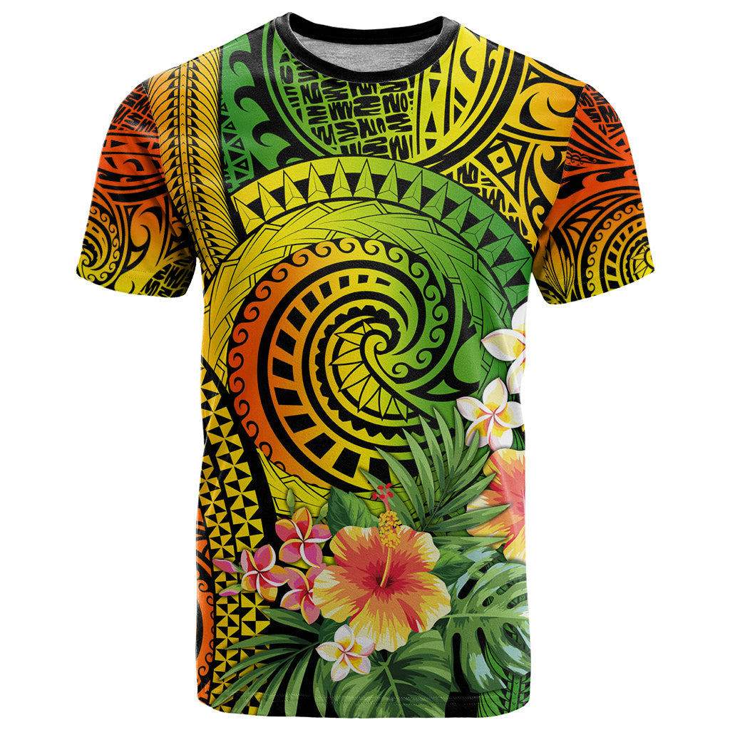 Polynesia T-Shirt Pasifika Tribal with Tropical Flowers Graphic Tee