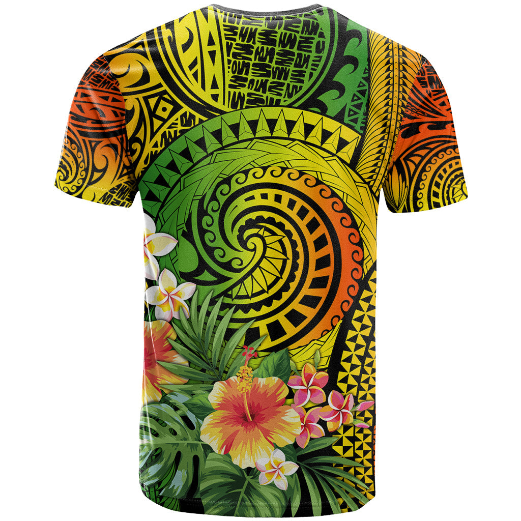 Polynesia T-Shirt Pasifika Tribal with Tropical Flowers Graphic Tee