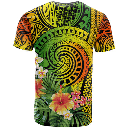 Polynesia T-Shirt Pasifika Tribal with Tropical Flowers Graphic Tee