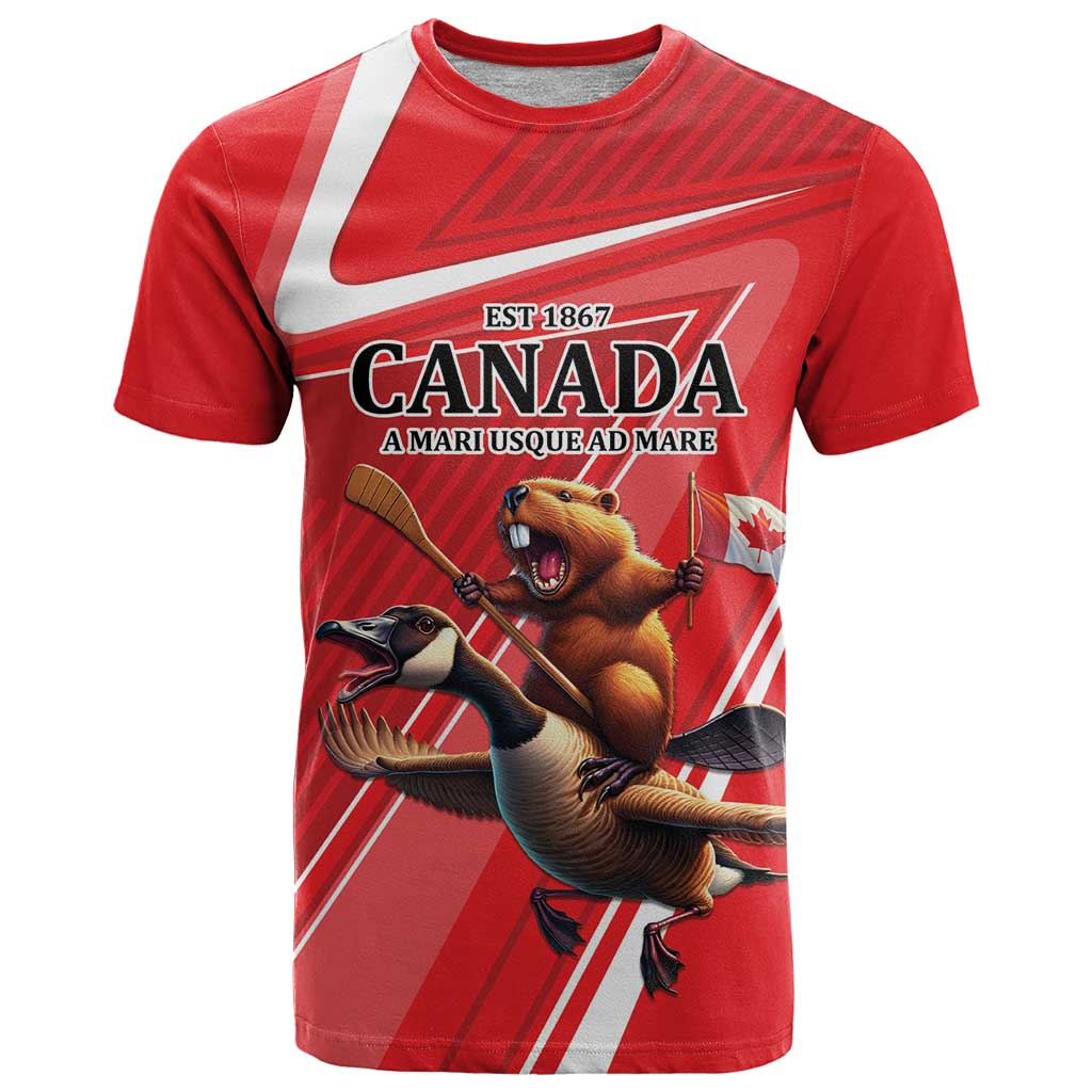 Personalized Beaver and Goose Happy Canada Day T-Shirt Est 1867 A Mari Usque Ad Mare Graphic Tee