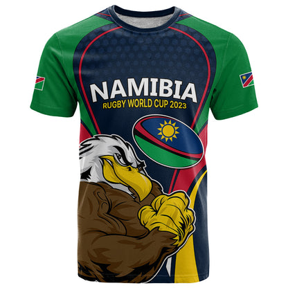 Custom Namibia Rugby T-Shirt World Cup Eagle Mascot Come On Welwitschias Graphic Tee