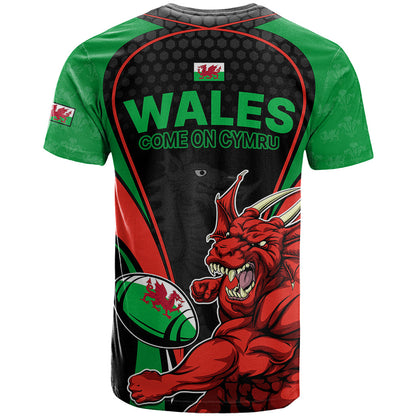 Wales Rugby T-Shirt World Cup Dragon Mascot Come On Cymru Graphic Tee