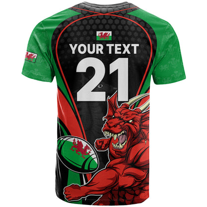 Custom Wales Rugby T-Shirt World Cup Dragon Mascot Come On Cymru Graphic Tee