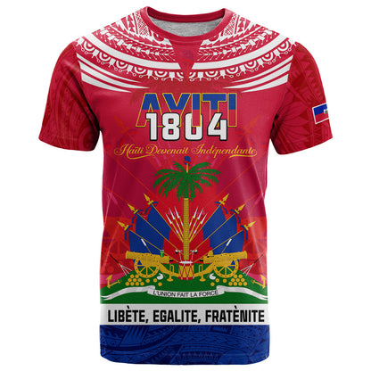Haiti Independence Day T-Shirt Libete Egalite Fratenite Ayiti 1804 With Polynesian Pattern Graphic Tee