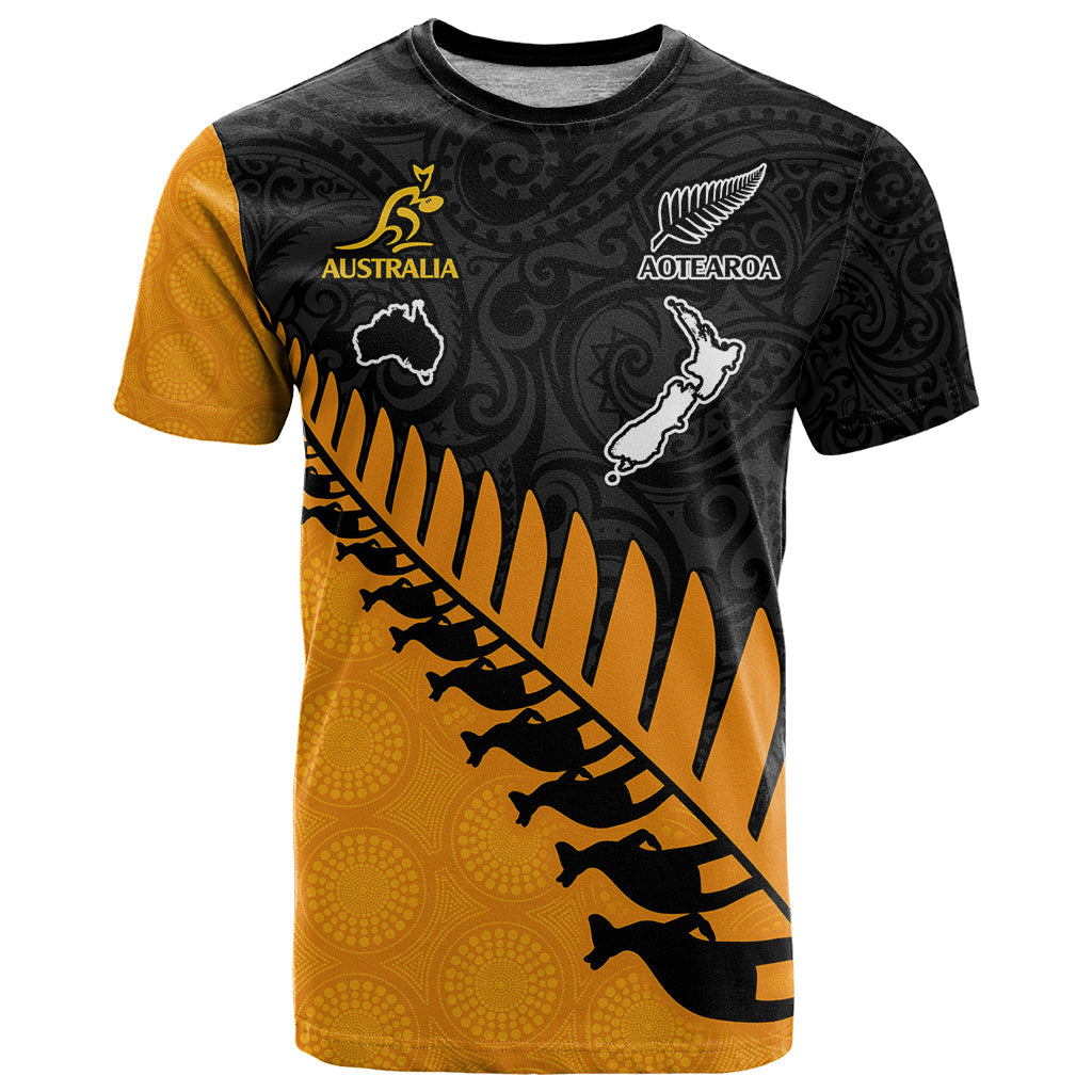 Australia Wallabies and Aotearoa Rugby T-Shirt Kangaroo Black Fern Maori Gold Vibe Graphic Tee