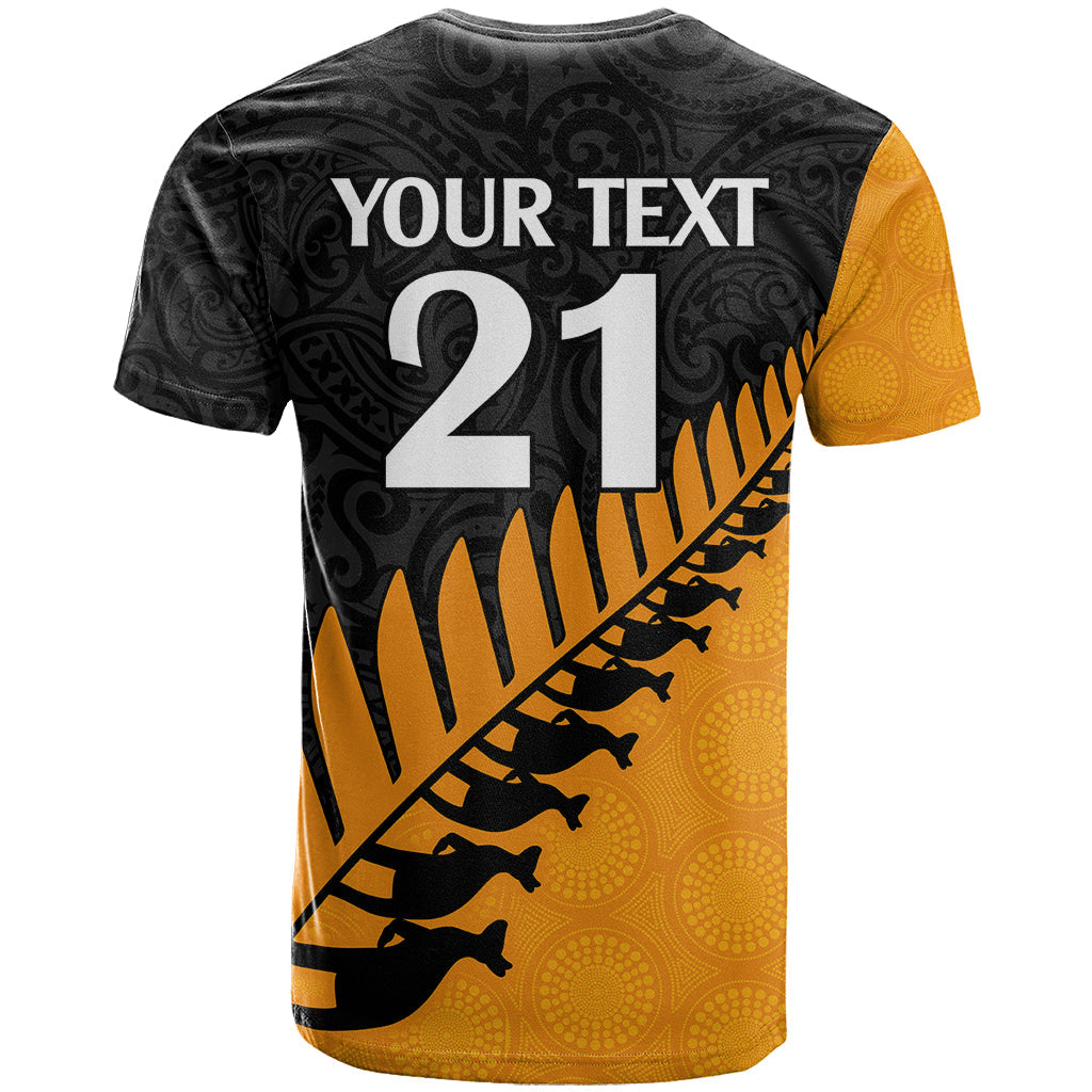 Custom Australia Wallabies and Aotearoa Rugby T-Shirt Kangaroo Black Fern Maori Gold Vibe Graphic Tee