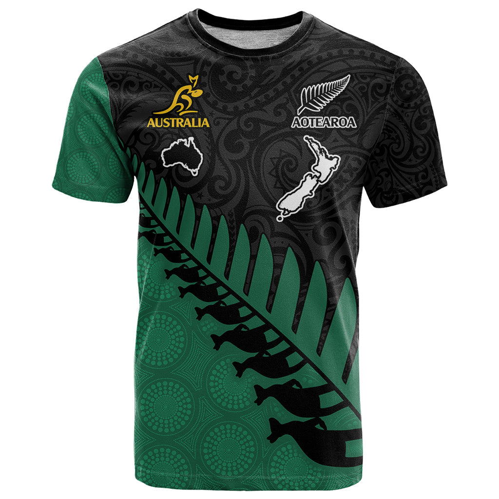 Australia Wallabies and Aotearoa Rugby T-Shirt Kangaroo Black Fern Maori Green Vibe Graphic Tee