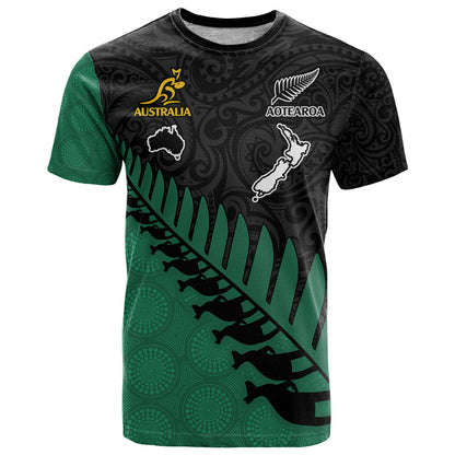 Australia Wallabies and Aotearoa Rugby T-Shirt Kangaroo Black Fern Maori Green Vibe Graphic Tee
