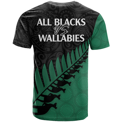 Australia Wallabies and Aotearoa Rugby T-Shirt Kangaroo Black Fern Maori Green Vibe Graphic Tee