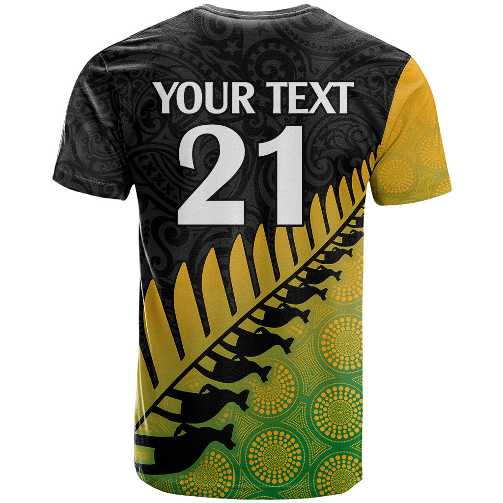 Custom Australia Wallabies and Aotearoa Rugby T-Shirt Kangaroo Black Fern Maori Gradient Vibe Graphic Tee